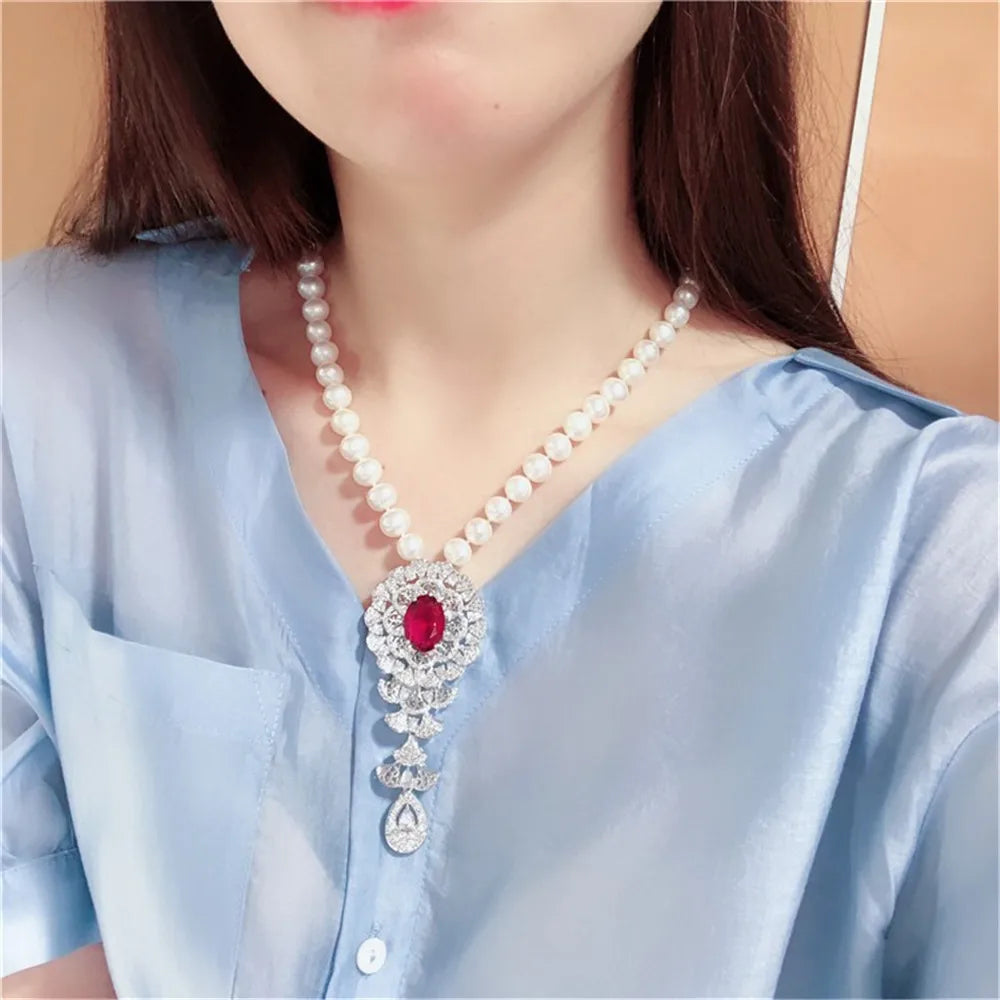 YKNRBPH 2023  Women's  Natural Freshwater Pearl Necklace Blue Zircon Boutique Temperament Sweater Chains