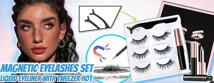 Hot 1 Pair Magnetic Eyelashes Handmade Fluffy Faux Mink Lashes Reusable Natural False Eyelashes and Magnetic Tweezers Set Makeup