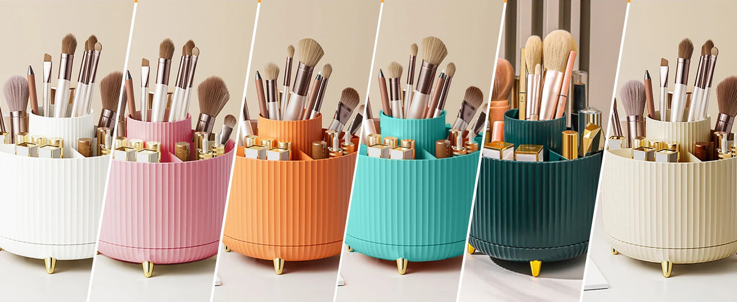 Makeup Brush Holder Organizer 5 Slot 360° Rotating Makeup Brushes Desktop Storage Organizers for Vanity Desktop Bathroom Office