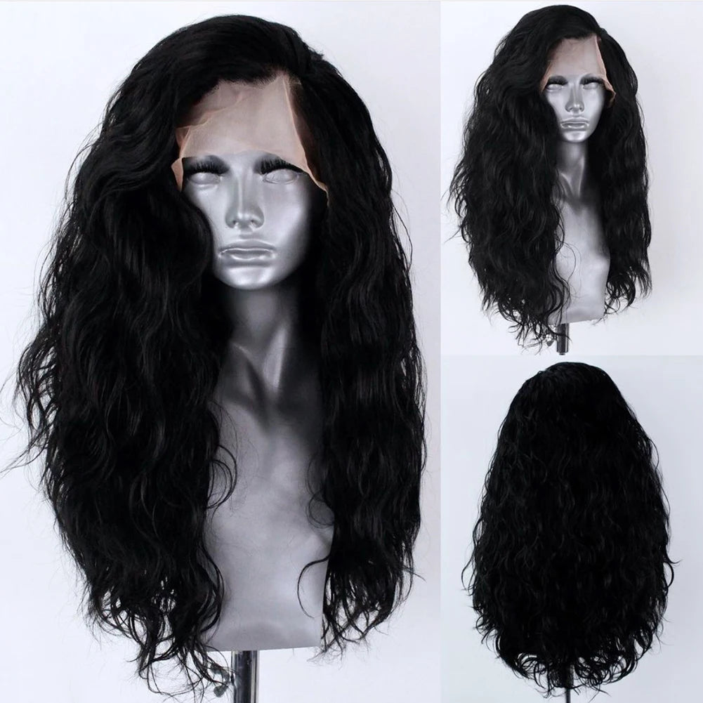 13X4 Ginger Synthetic Lace Front Wig Long Wavy Black Hair Cosplay Lace Wigs for Women Blonde Heat Resistant Fiber Glueless Wig