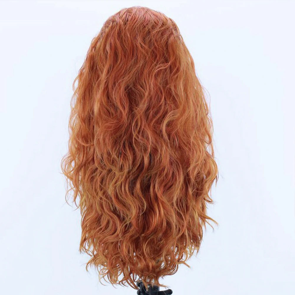 13X4 Ginger Synthetic Lace Front Wig Long Wavy Black Hair Cosplay Lace Wigs for Women Blonde Heat Resistant Fiber Glueless Wig