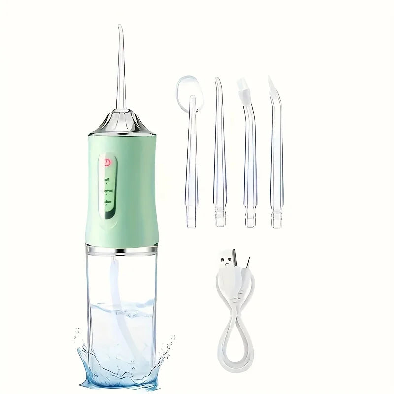 USB Portable Oral Irrigator Water Flosser Dental Water Jet Tools Pick Cleaning Teeth 200ML 4 Nozzles Mouth Oral Cleaning Agents