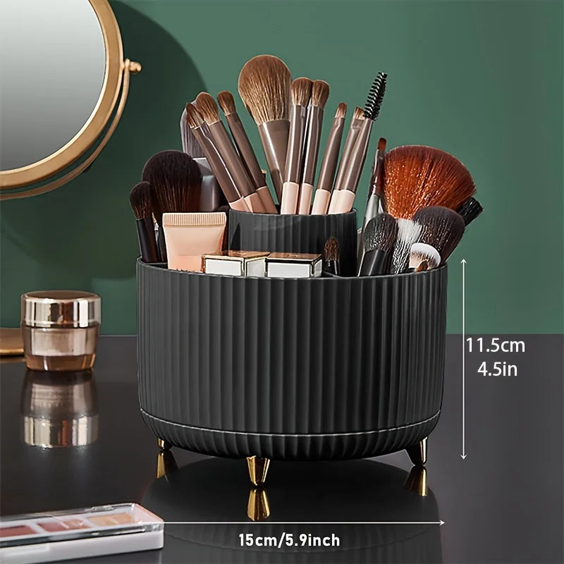 Makeup Brush Holder Organizer 5 Slot 360° Rotating Makeup Brushes Desktop Storage Organizers for Vanity Desktop Bathroom Office