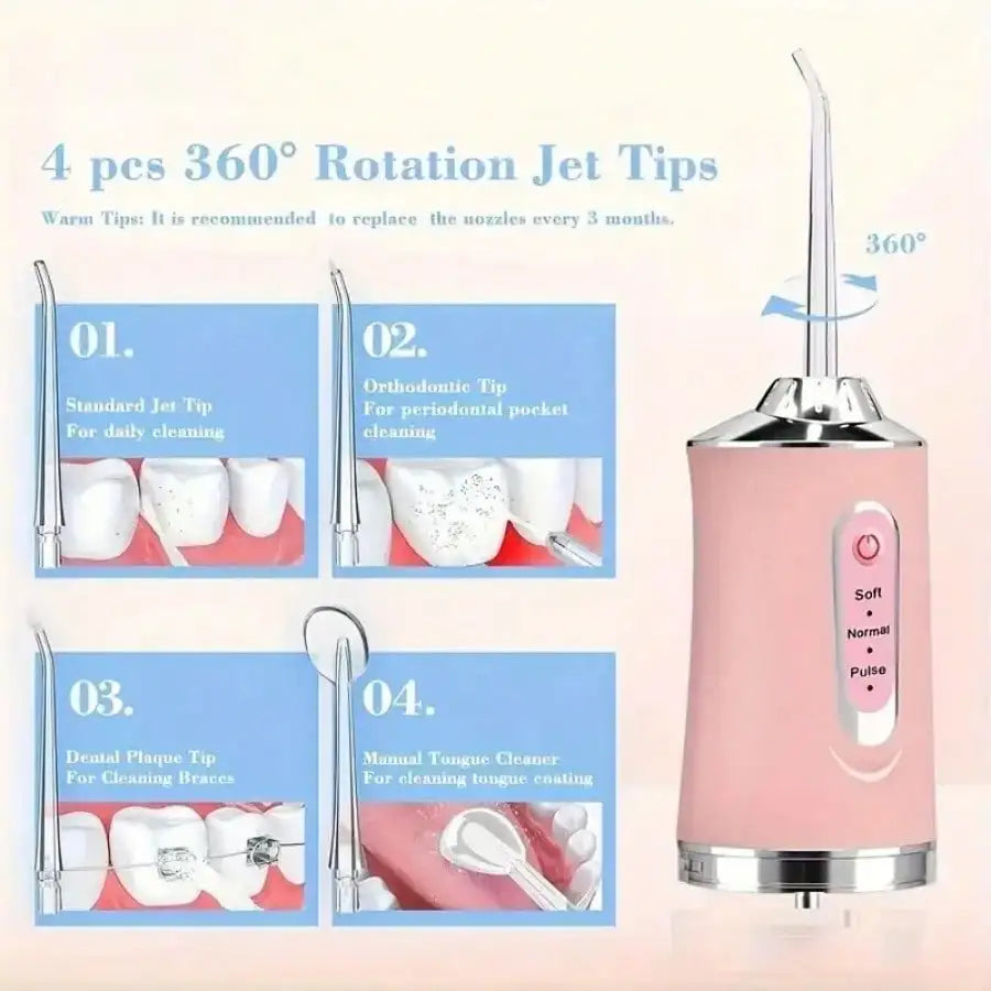 USB Portable Oral Irrigator Water Flosser Dental Water Jet Tools Pick Cleaning Teeth 200ML 4 Nozzles Mouth Oral Cleaning Agents