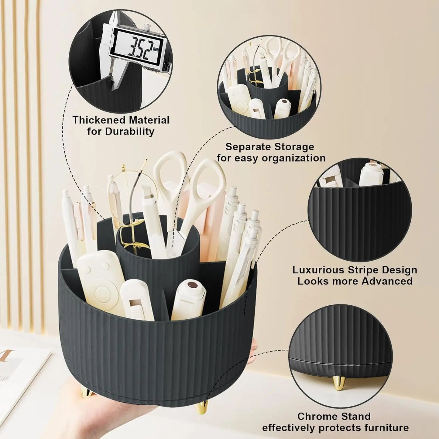 Makeup Brush Holder Organizer 5 Slot 360° Rotating Makeup Brushes Desktop Storage Organizers for Vanity Desktop Bathroom Office