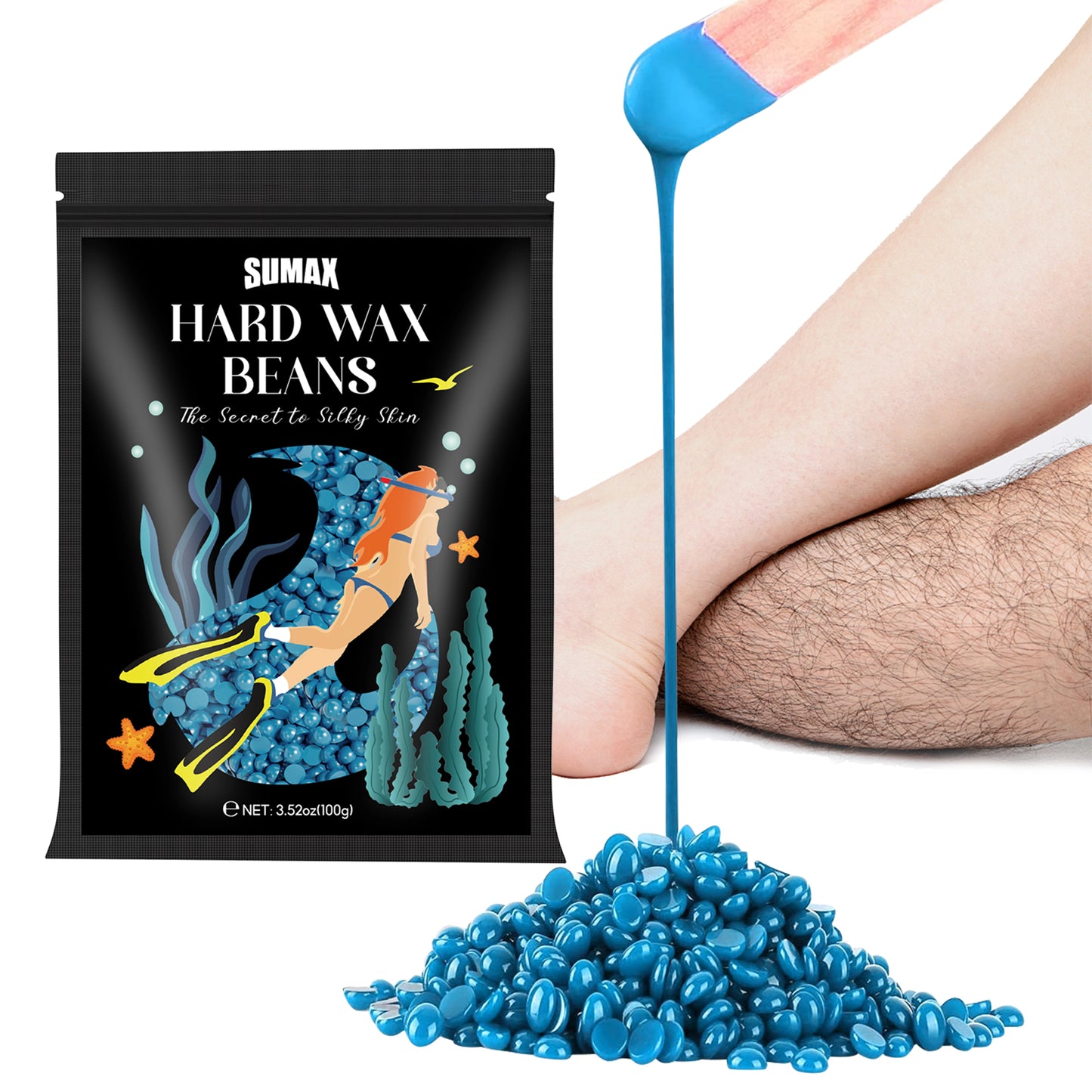 SUMAX Hard Wax Beans Hot Film Painless Hair Removal 100g  for Full Body Bikini Face Legs Underarm