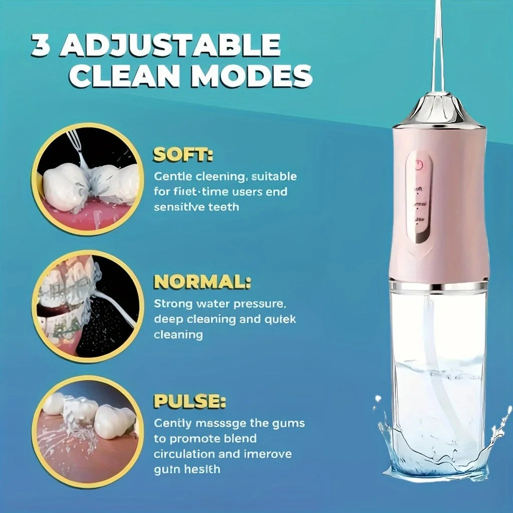 USB Portable Oral Irrigator Water Flosser Dental Water Jet Tools Pick Cleaning Teeth 200ML 4 Nozzles Mouth Oral Cleaning Agents