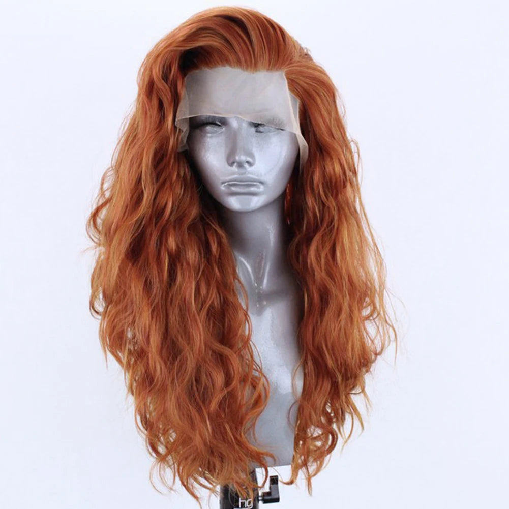 13X4 Ginger Synthetic Lace Front Wig Long Wavy Black Hair Cosplay Lace Wigs for Women Blonde Heat Resistant Fiber Glueless Wig